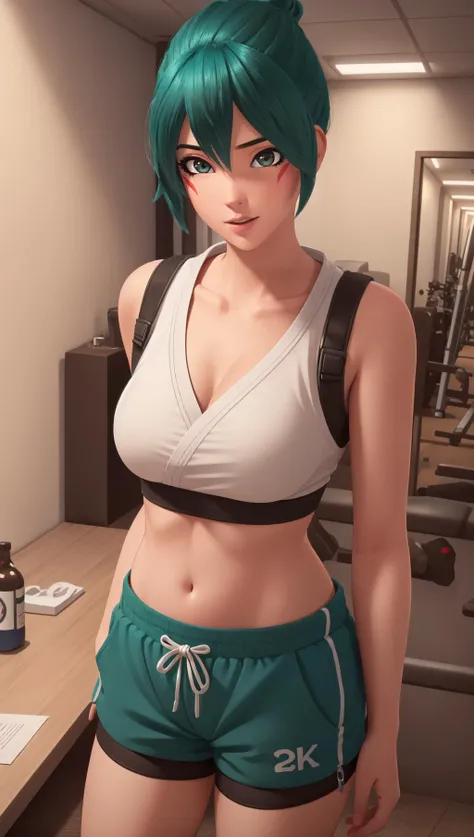 (masterpiece, best quality), intricate details,
1girl, <lora:kirikobetterV:0.6> owkiriko, , green hair:0.6, glowing eyes,
indoors, gym, sweating, sports bra, bike shorts, boob sweat, cleavage,
realistic, realism, photorealism, photo-realistic, high contrast, (photorealistic:1.4), 8k high definition detailed realistic, (best quality, masterpiece:1.2), NSFW, photon mapping, radiosity, physically-based rendering, best quality, highly detailed,