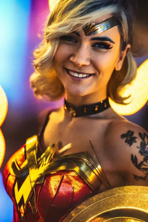 a photo of a zayuri as (wonder women),cosplay, pose,
platinum blonde hair,smile,big tits,[freckles],
photography, high definition, highly detailed, hyper detailed, ultra realism, photorealistic, cinematic light, dynamic lighting, studio quality, very intricate, smooth, sharp focus, lightrays, award winning, 8 k, vibrante, vibrante colors, vibrante colours, digital vibrance, high quality, highres, absurdres, 8 k, depth of field, 8k,
<lora:zayuri:1>
