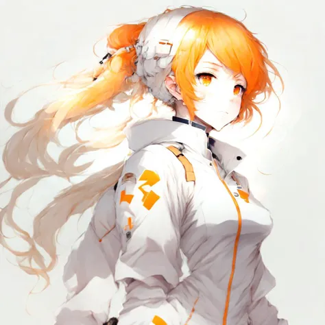 Anime, Girl with orange hair and white jump suit (agentorange style:1) <lora:djzAgentOrange:0.8>