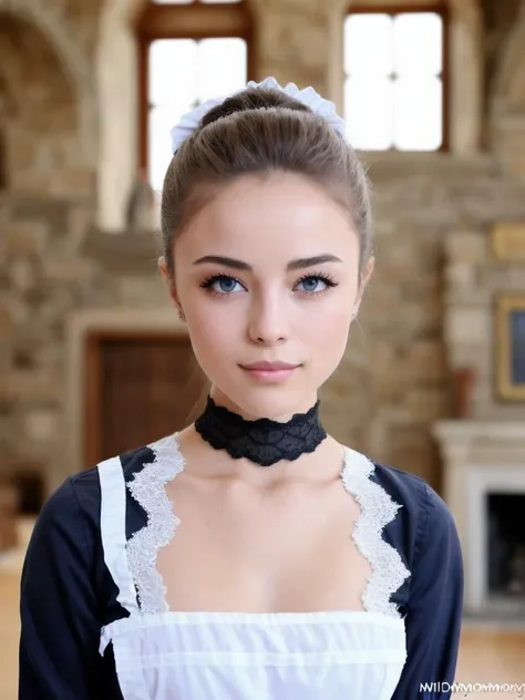photo of extremely sexy 16 yo (v4lkyr4e:0.99) as neko, 1girl, a woman as a maid, (extremely detailed CG unity 8k wallpaper), photo of the most beautiful artwork in the world, Intricate, High Detail, Sharp focus, dramatic, photorealistic painting art by midjourney and greg rutkowski,
(looking at viewer:1.2), (detailed pupils:1.3), ((full shot:1.5)), (eyeliner), (strong cateye makeup), skinny body, <lora:MyBreastHelperRS:1>, (flat chest:0.8),
<lora:ClothMaid1:0.8>, traditional maid, non-nude, dressed,
(((light blonde hair))), (((blue eyes))),
standing in shy pose, (medieval castle interior:1.2), stone fireplace in the background, happy face, smily eyes, in love, black lacy neck choker,