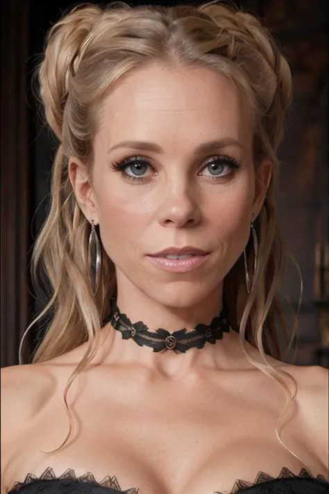Masterpiece, best quality, professional photo of a h1n35 wearing a gothic outfit and staring <set restore_faces>1</set>, (closeup:1.4)