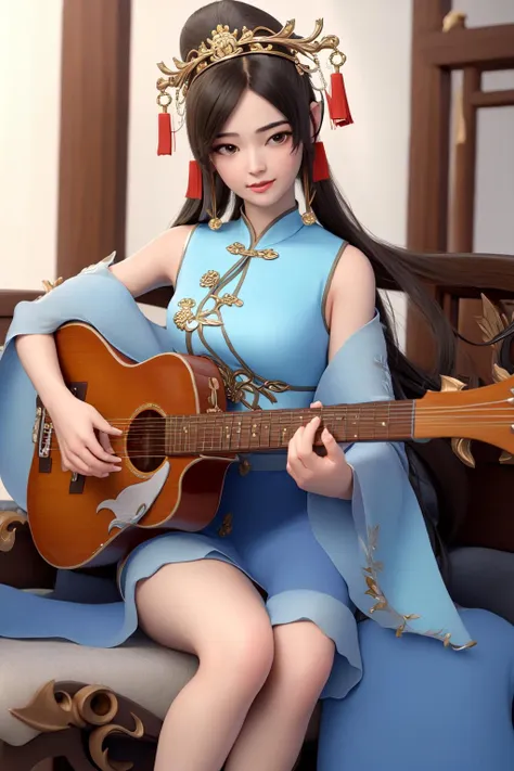 masterpiece, best quality,chinese princess playing big chinese guitar