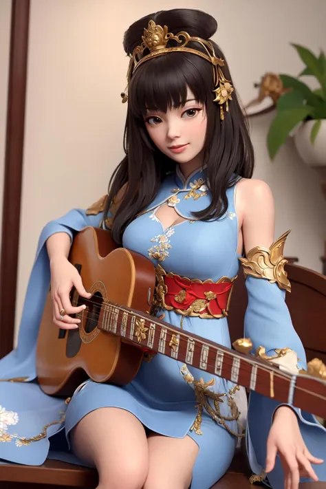 masterpiece, best quality,chinese princess playing big chinese guitar