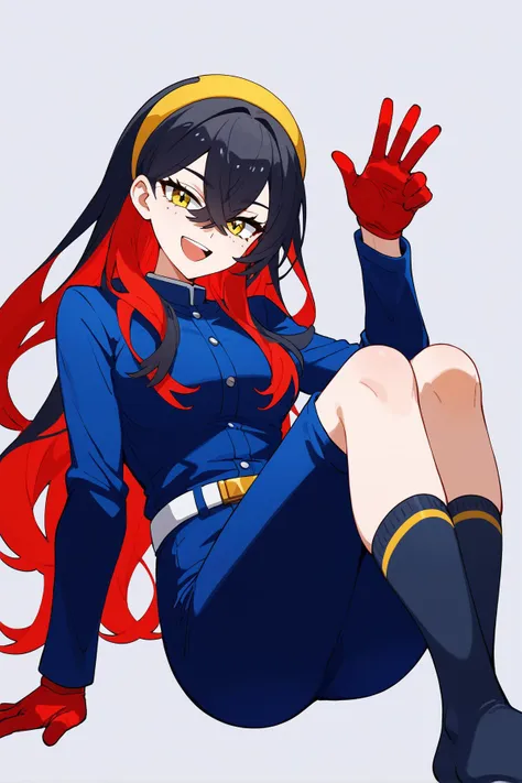 score_9, score_8_up, masterpiece, best quality, 
1girl,  <lora:pokemon_carmine_ponyXL:1>, carmine, mole under eye, hairband, blue jacket, long sleeves, red gloves, pants, belt, colored inner hair, black hair, red hair, yellow eye,
,
(playful and mischievous expression, a seductive look, a come-hither expression), (cheeky look, self-satisfied, smirking, sly, cunning expression), (open mouth),
indoor, art gallery ,  closed up focus feet ((wearing socks)) , closed up soles,<lora:feet_anime_xl_v1c:0.5>