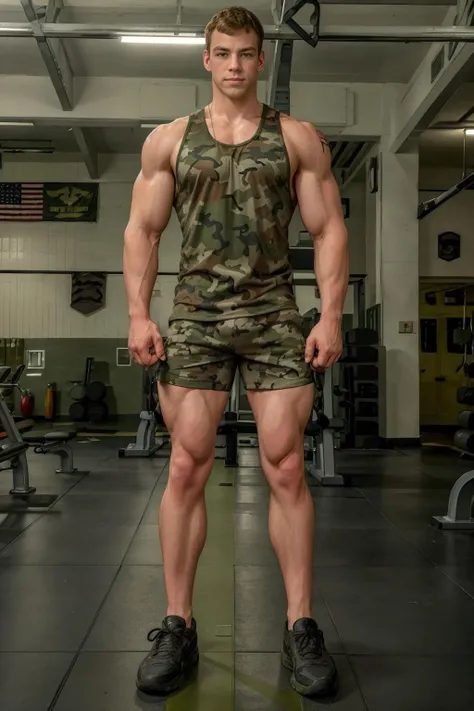 Wide Angle,8K True-to-Life Picture Quality, Handsome, man, blue eyes,Wearing tight camouflage clothing, Soldier, , barracks, Big bulge, muscular, Pectoralis major,Swelling of chest muscles,Excellent J8, Big-hearted,Perfect facial details,Sexy and charming expression