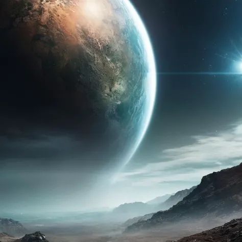 Dark Fantasy Art of cinematic film still of <lora:Cinematic Hollywood Film:1.5>
Epic Creative Scene a view of a planet with a bright light in the sky Cinematic Hollywood Film Style, dark, moody, dark fantasy style