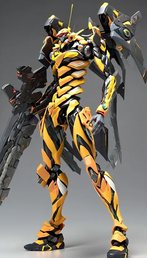 professional 3d model of (EVAUNIT:0.8), mecha, robot,(science fiction:1),(very biggest size mecha:1.6),glowing eyes,(full body:1.2),mechanical parts,robot joints,(holding huge weapon:1.5),best quality,masterpiece,highly detailed,ultra-detailed,(huge mechanical weapon:1.3),(detailed weapon:1.2),(huge mechanical gun:1.2),<lora:srdxl_v2_7_5a7:0.8>, octane render, highly detailed, volumetric, dramatic lighting