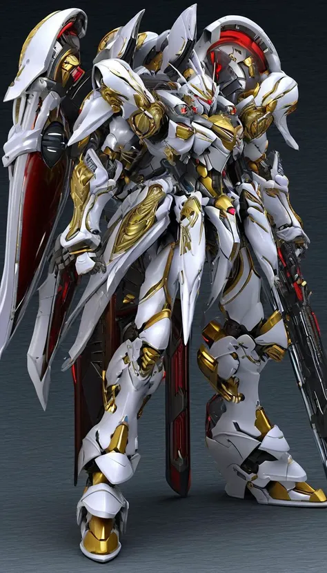 professional 3d model of (FRS:1.5),(fantasy),mecha armor,glowing eyes,(full body:1.2),mechanical parts,robot joints,(holding huge weapon:1.5),(huge mechanical shield:1.2),best quality,masterpiece,highly detailed,ultra-detailed,(huge mechanical weapon:1.3),(detailed weapon:1.2),(huge mechanical gun:1.2),<lora:srdxl_v2_7_5a7:0.8>,, octane render, highly detailed, volumetric, dramatic lighting