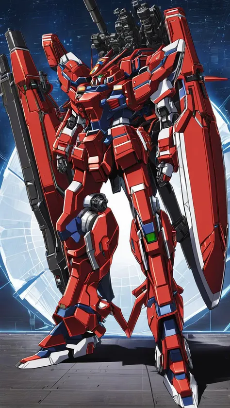 anime artwork of (ROBOTANIMESTYLE:1.6),(science fiction:1),mecha armor,(a heavy mech:1.0),(hawken:1.0),(very biggest size mecha:1.6),(long legs:1.1),glowing eyes,(full body:1.2),mechanical parts,robot joints,(holding huge weapon:1.5),(huge mechanical shield:1.2),best quality,masterpiece,highly detailed,ultra-detailed,(huge mechanical weapon:1.3),(detailed weapon:1.2),(huge mechanical gun:1.2),<lora:srdxl_v2_5a1:0.8>, anime style, key visual, vibrant, studio anime, highly detailed