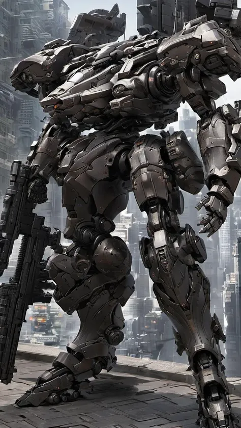 ( armoredcore:0.8), mecha robot, mecha armor, full armor, (large size robot:1.5), glowing blue eyes, city, (full body:1.2), clenched hand, mechanical parts, robot joints, (huge shield:1.2),best quality, masterpiece, highly detailed, ultra-detailed,(battle-ready:1.2),(powerful stance:1.3),(Detailed eye description:1.2),(huge mechanical weapon:1.3),(detailed armor description:1.2),(detailed shield description:1.2), (detailed weapon description:1.2),(huge mechanical gun:1.2), (holding gun and weapon :1.3)<lora:srdxl_v07ux2:0.8>