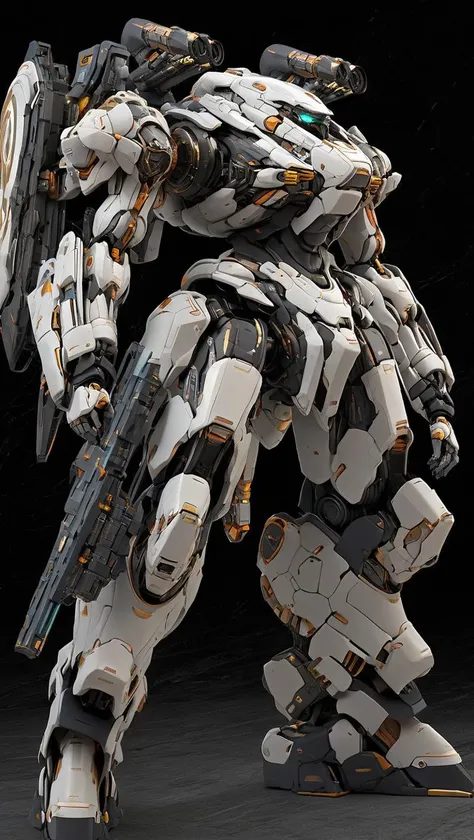 professional 3d model of (NJRS:1.6),(science fiction:1),mecha armor,(a heavy mech:1.0),(hawken:1.0),(very biggest size mecha:1.6),(long legs:1.1),glowing eyes,(full body:1.2),mechanical parts,robot joints,(holding huge weapon:1.5),(huge mechanical shield:1.2),best quality,masterpiece,highly detailed,ultra-detailed,(huge mechanical weapon:1.3),(detailed weapon:1.2),(huge mechanical gun:1.2),<lora:srdxl_v2_5a1:0.8>, octane render, highly detailed, volumetric, dramatic lighting