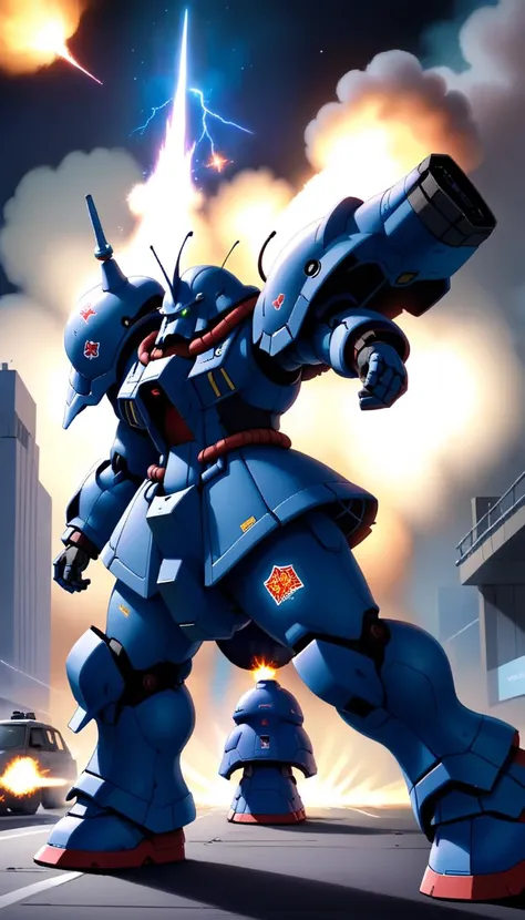 illustration,(ZEON:1.5), glowing eyes, full body, highly detailed, (heroic parts:1.5),(military parts:0.5), (dynamic pose:1.5),(highly detailed full armor:1.2), city,(battlefield:1.5), explosion, stray bullet, <lora:srdxl_v06bx:0.8>