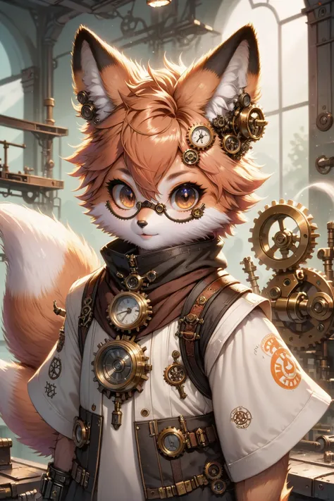 small canvas oil painting, anime style, kitsune, (steampunk engineer, in a workshop, brass machinery:2)<lora:EnvyBetterHiresFixXL01:0:hr=1><lora:EnvyDigitalFusionXL01a:1><lora:kitsune-sdxl:1>