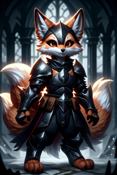 kitsune, knight, dark knight outfit <lora:ral-kistune-sd15:1>