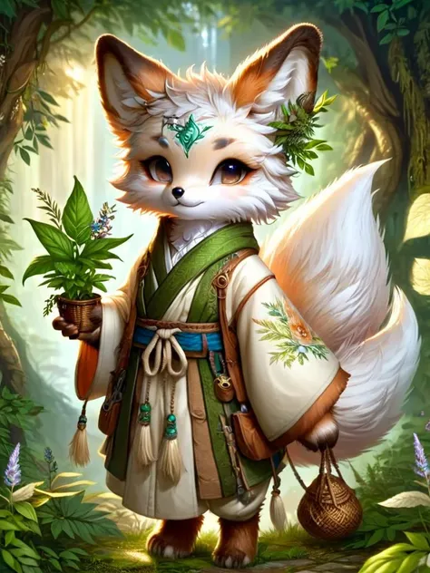 kitsune, herbalist, herbalist outfit, <lora:kitsune-sdxl:1>