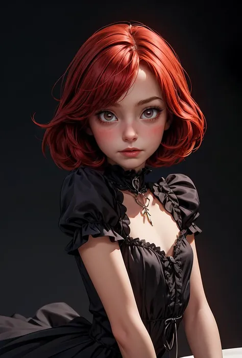 (masterpiece, best quality), 1girl, red hair, medium chest, gothic frill dress, pervert face, <lora:add_detail:1>