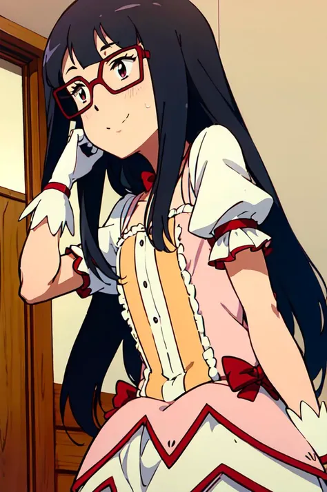 sober,meek,pantyhose,child,,bangs bangs,black hair,5 yet quality,from below,nsfw,foot up,full-face blush,4fingers and 1thumbs,twin braids,spread legs,Garter belt,on the bed,Glasses