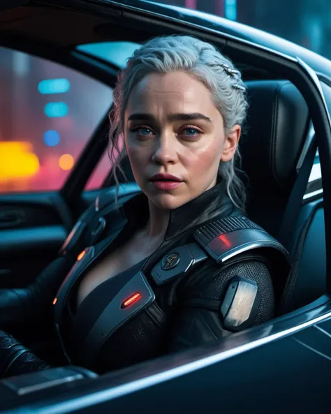 (masterpiece), , (extremely detailed), (cinematic lighting),(silicone skin texture), (hyperrealistic), (photography),
alluring emilia clarke ridding a cyberpunk car
