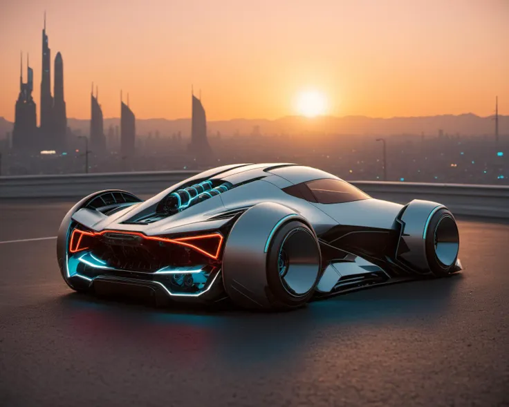 (intrincated details:1.2), (photorealistic), (masterpiece), (photography),  cinematic lighting, 
cyborg car, tron city, car, ground vehicle, motor vehicle, no humans, scenery, solo, vehicle focus, sunset
 <lora:Drone_Cars_XL:1>