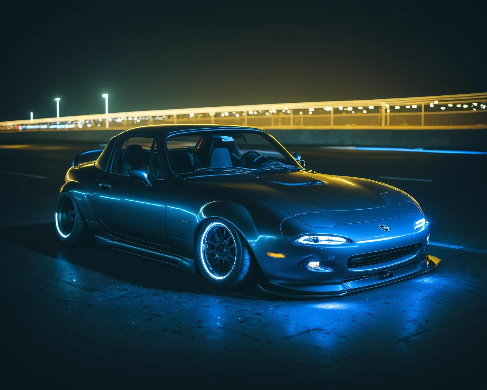 (intrincated details:1.2), (photorealistic), (masterpiece), (photography), cinematic lighting,
miata, cyberpunk ambient, car, ground vehicle, motor vehicle, no humans, scenery, solo, vehicle focus, night time, , neon lights
<lora:Drone_Cars_XL:1>
<lora:LauraColiflor_XL (2):1> blonde hair, long hair, narrow waist, toned legs, cyberpunk outfit, sitting in car trunk