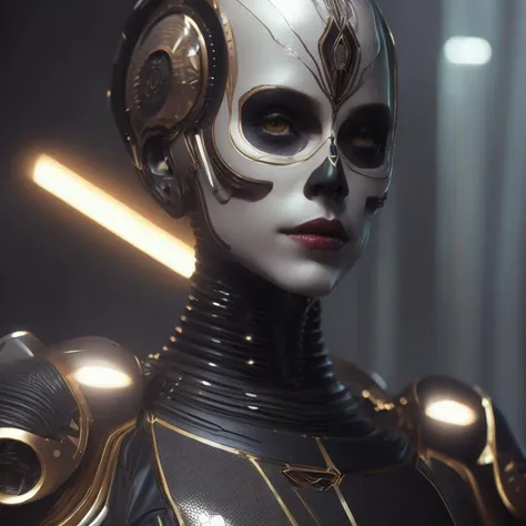 Ultra detailed side portrait of female android, face like catrina, robot boy, sharp focus, sci - fi, fantasy art, digital illustration, dia de los muertos. octane render, unreal engine, global illumination, intricate detailed. concept art. art by artgerm and wlop and giger and greg rutkowski and rossdraws and alphonse mucha, 8 k