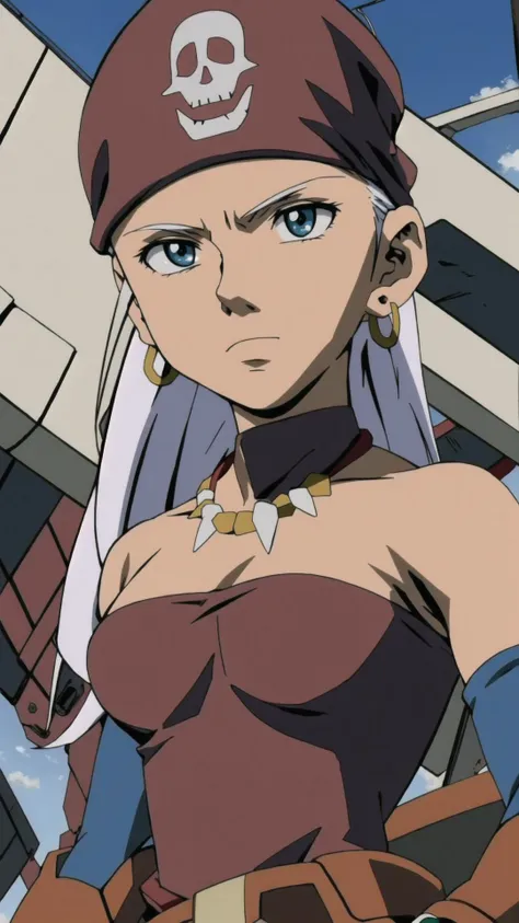 <lora:Zola-10:0.8> zola, long hair, earrings, white hair, jewelry, bandana, dark skin, dark-skinned female, pirate, BREAK, <lora:Trigger Studio Style:0.4> Trigger Studio Artstyle , anime screencap <lora:ttgl-eyecatch:0.7>, masterpiece, best quality, extremely detailed, highly quality, 4k, sharp focus, professional, sharp focus, award winning, cinematic lighting, octane render, unreal engine, volumetrics dtx, Wallpaper,