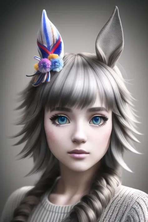 <lora:wonderacute:1>, (((photorealistic))), (((real))) (((cinematic photography))), HDR, octane rendered, unreal engine, hyperrealistic, extremely detailed, best quality, masterpiece, colorful, bokeh
a beautiful girl with animal_ears and hair_ornament,
grey background, simple background