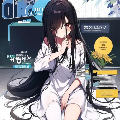 ((masterpiece)),(best quality), absurdres,sadako_yamamura,red eyes, white dress,<lora:Sadakobest:0.8>, <lora:graphicDesign_graphicDesign:1>, graphic design, cover,coverpage, magazine_cover,