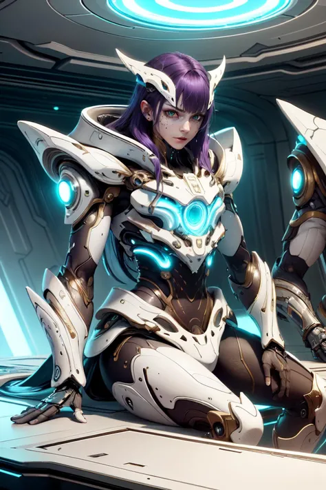 epic movie scenery,epic movie pose,futuristic film artwork,deep color,1boy,green eyes,mole under eye,purple hair,straight_hair,very long hair,smirk,armor,sitting,table,electrical room,flower,vase,orokintech,smooth,gold,scifi,<lora:OrokinTech:1>,(cinematic look:1.3),soothing tones,insane details,hyperdetailed,low contrast,soft cinematic light,dim colors,exposure blend,hdr,faded,finger_biting,