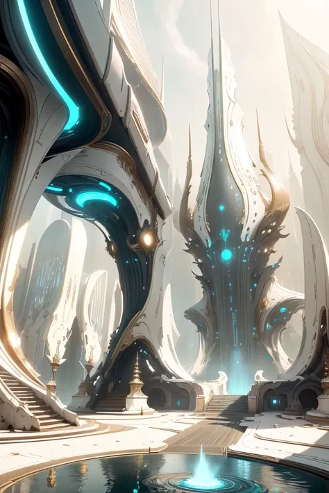 landscape,from_below,epic movie scenery,deep color,cityscape,skyscraper,fountain,orokintech,smooth,gold,scifi,magnificent_architecture,<lora:OrokinTech:1>,(cinematic look:1.3),soothing tones,insane details,hyperdetailed,soft cinematic light,exposure blend,hdr,