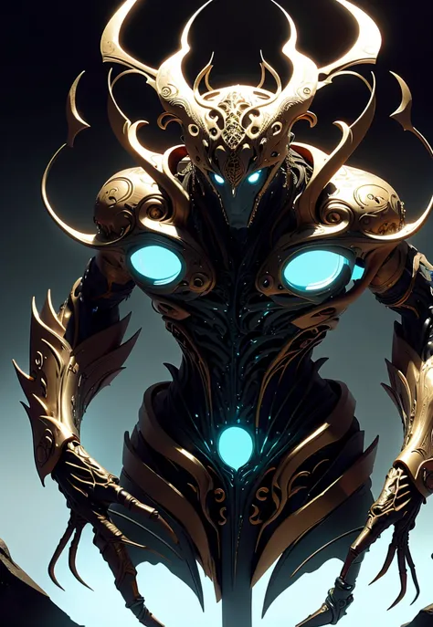 Lord Demon, multiple eyes, ancient being, shadow creatures, demon, shadows, glowing body, stronger, evil body, <lora:OrokinTech-20:1> <lora:xTTx:1.2> smooth, gold,