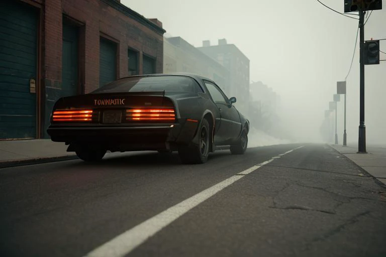 analog gloomy photo of a ((black car, <lora:tr4ns4m:1>)), (three quarter view), (in gritty new york city streets (at night)), speeding, motion blur, vandalized buildings, graffiti, sports photography, ((nighttime)), horror, midnight, High Detail, Sharp focus, (photorealism), realistic, best quality, 8k, award winning, dramatic lighting, epic, cinematic, masterpiece, rim light, (ambient fog:1.2), volumetric lights:0.6, dutch angle, depth of field,