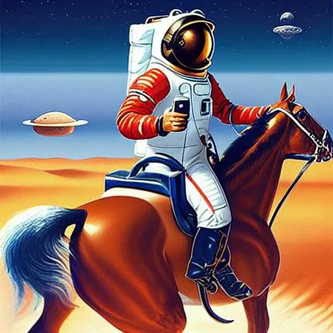 A photo of an astronaut riding a horse on mars, very detailed, clean, high quality, sharp image, ,Dave Dorman