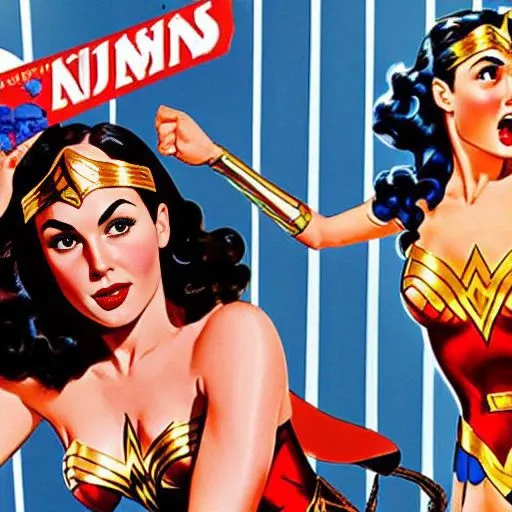 A photo of Gal Gadot as wonderwoman, Pulp Cover, very detailed, clean, high quality, sharp image