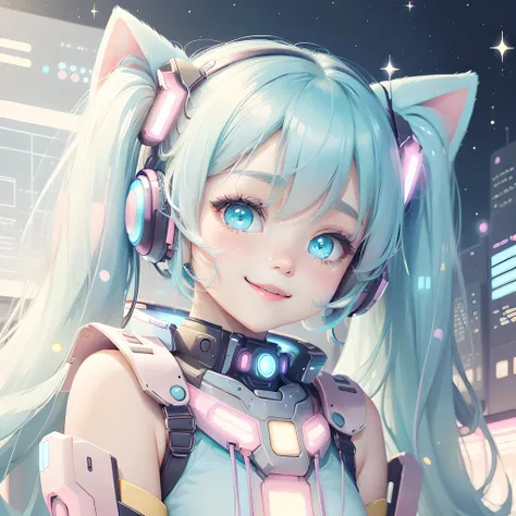 <lora:KawaiiTech:1>, kawaiitech,pastel color, kawaii, cute colors ,scifi, pink, scholar , scroll, 1girl ,long hair, pale skin,white hair, glowing eyes, smile, cat ears, <lora:Color Separation_B_Blue_1.1:1>