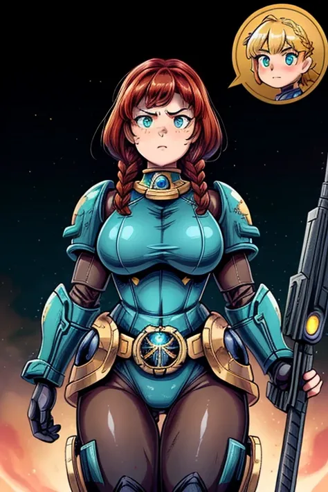 detailed illustration (side view),dynamic angle,ultra-detailed, illustration, pose for the camera, anime, clean line art, shading, woman, Big strong woman, wearing power armor, hand outstretched towards camera, fighting, rescuing viewer, helmet off, no helmet, beautiful woman, beautiful face, caring face, concerned face, female space marine, warhammer space marine, women space marines, in heavy power armor, warhammer 40k power armor, bulky build, muscles, buff, dommy mommy