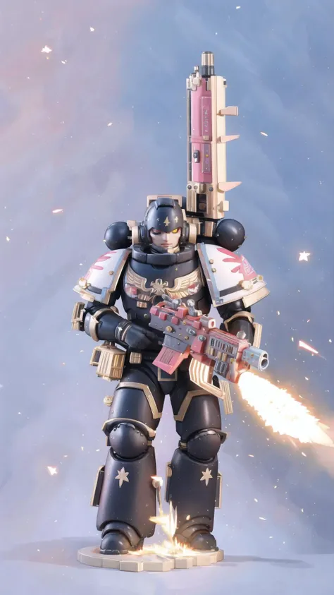 <lora:High Marshall Helbrecht and The Black Templars:0.8> (Black templar, Full armor:1.15), panoply, BREAK, <lora:ArsenalLoHa-v1.0:0.4> (heavy weapon, woodfurniture, gatling gun, assault rifle, handgun, antique firearm, flamethrower, gun pointing up, gun pointing down, bolt action, submachine gun, rifle in one hand:0.75), BREAK, <lora:KawaiiTech-20:0.8> kawaiitech, pastel colors, kawaii, cute colors, scifi <lora:blindbox_v1_mix:1> full body, chibi, masterpiece, best quality, extremely detailed, highly quality, 4k, sharp focus, professional, sharp focus, award winning, cinematic lighting, octane render, unreal engine, volumetrics dtx, Wallpaper,