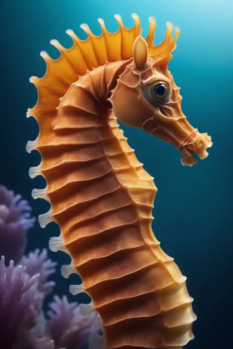 Create a breathtaking, ultra high-quality image of a sea horse in macro photography. Capture the intricate details of the sea horse's body, (vibrant colors:1.1), (stunning underwater background:1.2), professional lighting techniques, (crisp focus:1.1), (exquisite composition:1.2), (impressive depth of field:1.1), (detailed texture:1.1), realistic portrayal, ((BBC:1.1), (National Geographic:1.1)), award-winning photography, highly detailed, lifelike, masterpiece, ((realism:1.1)), (stunning clarity:1.2), vivid colors, (unparalleled sharpness:1.2), (stunning contrast:1.1), breathtaking perspective, professional-grade shot
