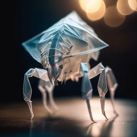 postmodern style, a translucent, microscopic creature, (translucent:1.4), (Brain-like:0.4), epic, cinematic, bokeh, raw photo, microscopic, origami, elaborate detail, dramatic lighting, glowing,
