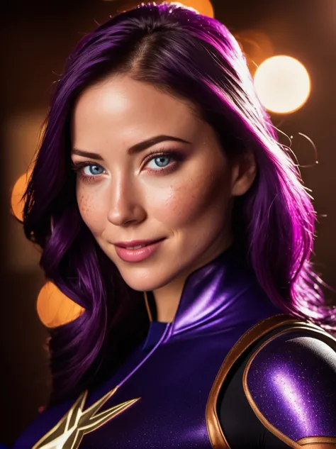 RAW, (best quality:1.17), (masterpiece:1.17), (semi realistic:1.17), contrast, superheroine photo, the psylocke, (detailed eyes:1.3),(smile:1), (freckles:1.1), (skin pores:1.1), (wearing superheroine suit:1.2), (look at viewer:1.2), (high quality face:1.1), (high detailed face skin:1.1), (realistic iris:1.1), (realistic pupils:1.3), (realistic lighting:1.1), (beautiful moles and freckles:0.1), (film noise:1.1), (film grain:1.4), analog style, hybrid superheroine cosplay, (wearing superheroine suit:1.2), (look at viewer), (skin texture), (film grain), (hyper realistic texture skin:1.17), (warm hue, warm tone:1.2), (((close up))), cinematic light, side lighting, Dappled Light, ultra high res, best shadow