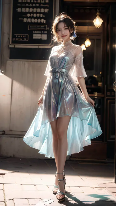 highest detail,aesthetic,subsurface scattering,looking at viewer,Low Angle,
iridescence,1girl,full body,light smile,charming,20yo,drill hair.Hair flaps,colorful Clothes: A structured avant-garde dress with architectural elements.,Lungi,Laughing,
<lora:liuli3-000005_0.5_EXCEPTFACE+liuli2_0.3:1>,
<lora:GoodHands-vanilla:1>,<lora:add_detail:1>,<lora:Better light:1>,