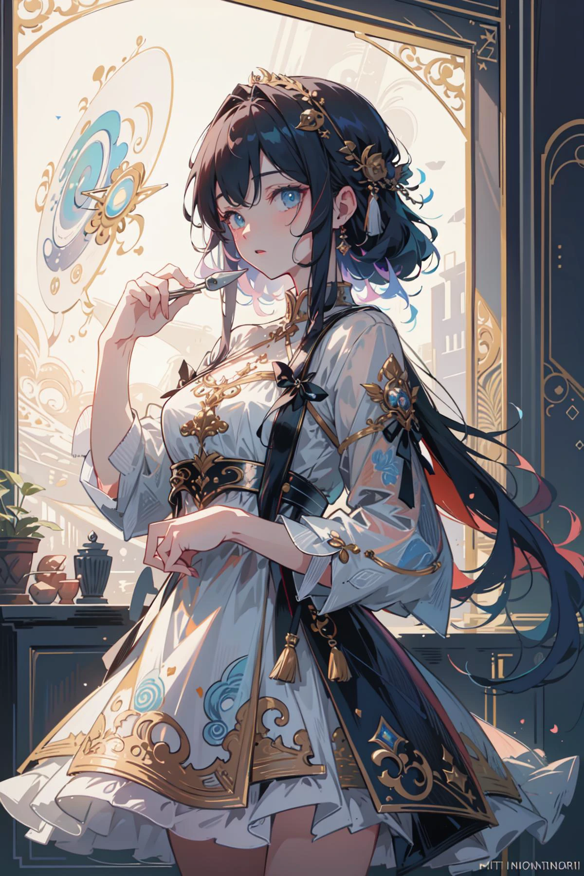 (best art ,illustration,masterpiece,best quality:1.35),
solo, perfect hands,perfect fingers,flirting with viewer,cinematic composition, <lora:liuli2:0.8> liuli2