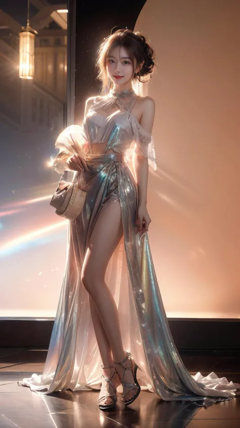 mhighest detail,aesthetic,subsurface scattering,looking at viewer,Long Shot,
iridescence,1girl,full body,light smile,charming,20yo,A-line haircut.Swaying hair,colorful Bag: A beaded evening clutch in a complementary shade.,Jilbab,Playing an Instrument,
<lora:liuli3-000005_0.5_EXCEPTFACE+liuli2_0.3:1>,
<lora:GoodHands-vanilla:1>,<lora:add_detail:1>,<lora:Better light:1>,