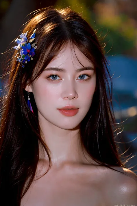 best quality, masterpiece, (photorealistic:1.4), Close up, 1 girl, upper body, Princess, Medieval, flowers around, forest background, sweet girl, IDOL, moon, -- Face Details:1.7 -- <lora:MartinaMink-01:1> <lora:MoosMST3:1> Crystal Necklace,