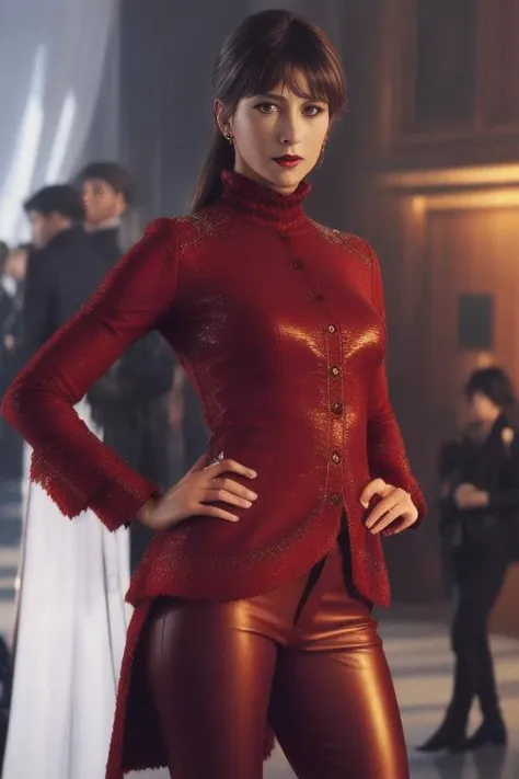 photo of (elektra00), a woman as a movie star, modelshoot style, (extremely detailed CG unity 8k wallpaper), photo of the most beautiful artwork in the world, professional majestic oil painting by Ed Blinkey, Atey Ghailan, Studio Ghibli, by Jeremy Mann, Greg Manchess, Antonio Moro, trending on ArtStation, trending on CGSociety, Intricate, High Detail, Sharp focus, dramatic, photorealistic painting art by midjourney and greg rutkowski, (long brown coat), (turtleneck), ((comicon event)), (leather trousers), ((standing on the red carpet)), ((paparazzi in the background)), (looking at viewer), (detailed pupils:1.3), (modern outfit:1.2), (closeup), red lips, (eye shadow), closeup  <lora:elektra00:1>