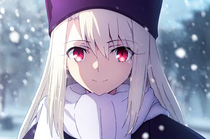 best quality, masterpiece, highres, solo,( <lora:ãä¼èé
ãillyasviel_von_einzbern_fatestaynightufotable:1>), long_hair, white_hair, red_eyes, bangs, hair_between_eyes, 1girl, coat, head_out_of_frame, scarf, white_scarf, purple_coat, closed_mouth, smile, snowing, best quality, official art, 8k wallpaper, highly detailed, illustration, detailed eyes,, ray tracing,(best quality),((masterpiece)),(highres), original, extremely detailed 8K wallpaper,(an extremely delicate and beautiful),incredibly_absurdres,colorful,intricate detail,artbook,