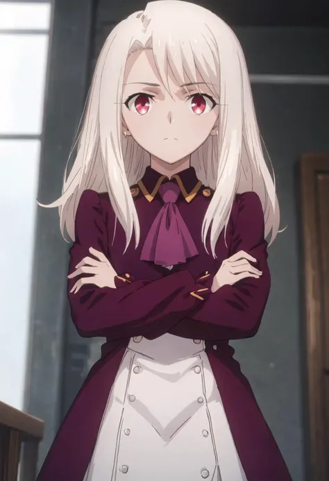 {safe:1.10}, best quality, masterpiece, highres, solo, {illyasviel_von_einzbern_fatestaynightufotable:0.90}, crossed_arms, cowboy_shot, looking at viewer