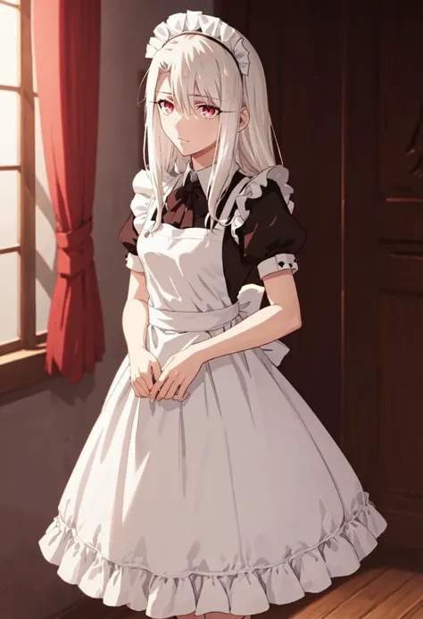 best quality, masterpiece, highres, solo, (illyasviel_von_einzbern_fatestaynightufotable:1.10), (maid:1.40), (long maid dress:1.15), anime_style, 17 <lora:illyasviel_von_einzbern_fatestaynightufotable:0.80>