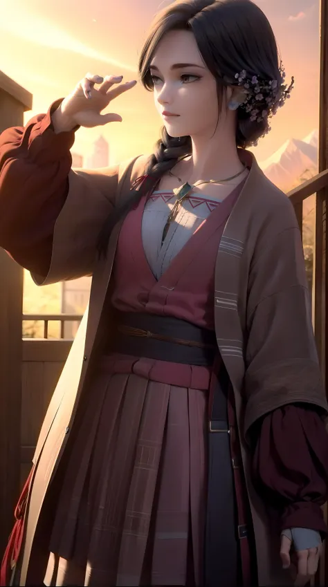 masterpiece,best quality,,1girl,black hair, chinese clothes, <lora:yingmo:0.8>,outdoor,cowboy shot, dynamic pose, dynamic angle