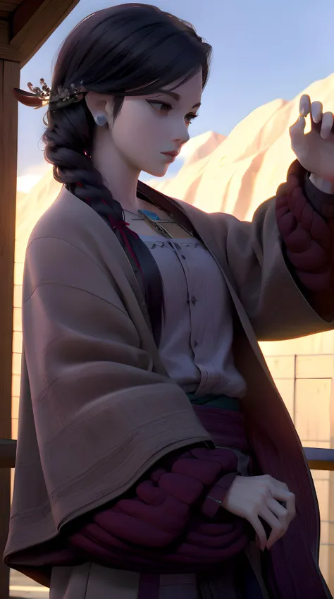 masterpiece,best quality,,1girl,black hair, chinese clothes, <lora:yingmo:0.8>,outdoor,cowboy shot, dynamic pose, dynamic angle